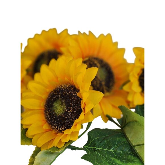 Artificial Sunflowers For Wreath Making 5 Stems With Leaves Yellow & Green 5" Wi - Picture 2 of 11